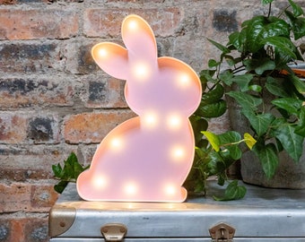PINK BUNNY Metal LED Night Light - Battery Operated - Nursery Decor, New Baby Gifts, Birthday Gifts,  for Kids