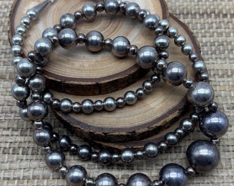 Vintage Navajo pearls graduated sterling bead necklace 30" long.