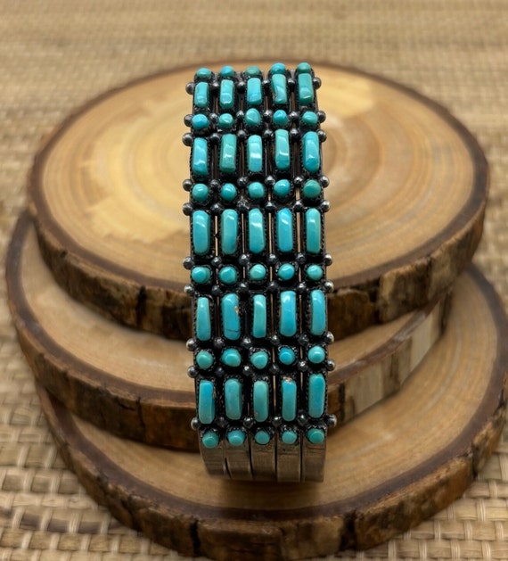 Vintage wide 5 row petit point turquoise and ster… - image 1