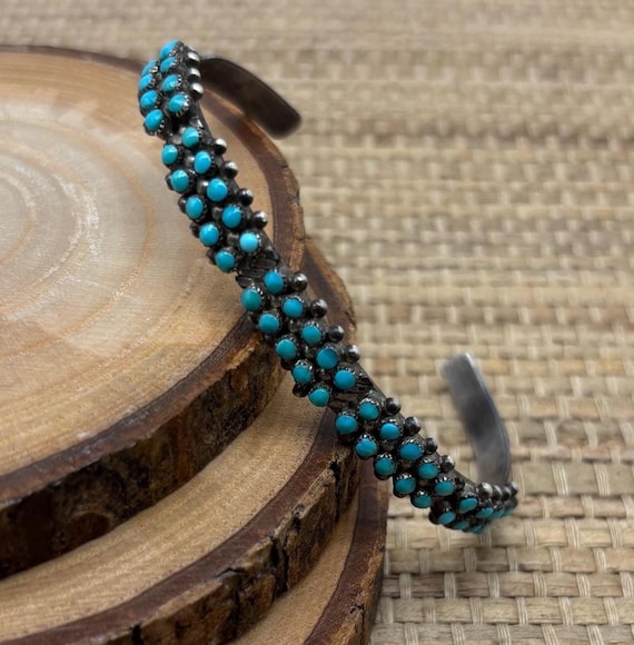 Vintage double turquoise row petit point and sterling cuff