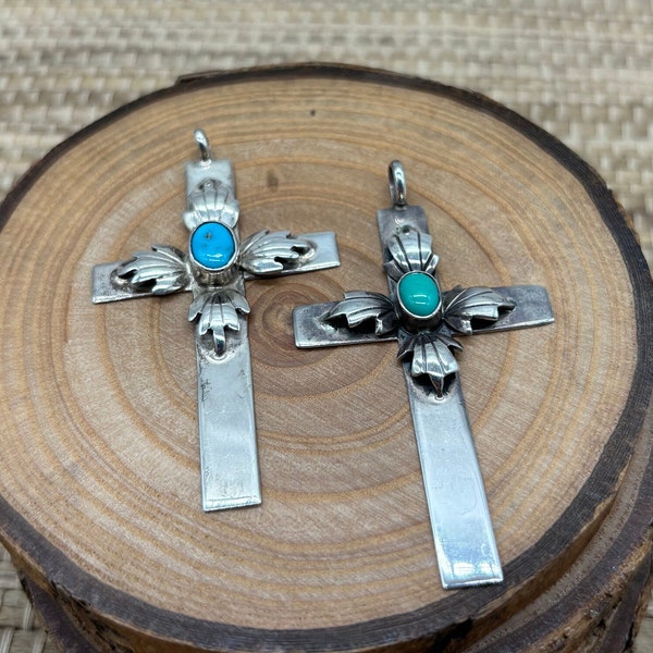 Sterling and turquoise Navajo cross pendant option A or B