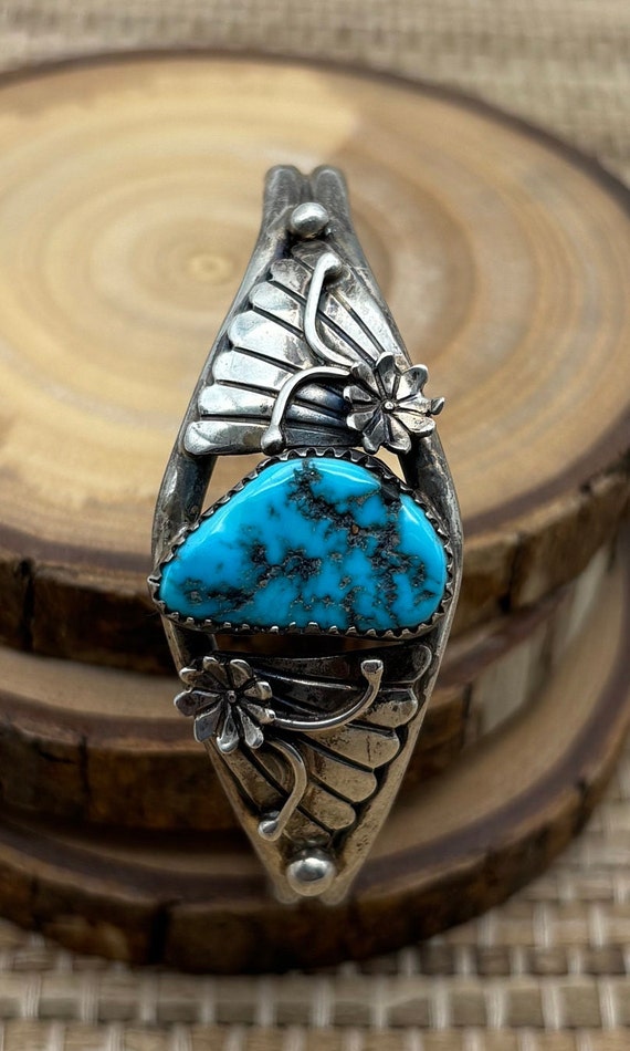 Vintage turquoise and sterling floral southwest cu