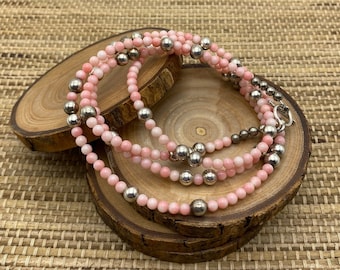 Angel skin coral and vintage sterling bead necklace