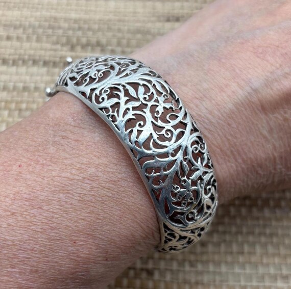 Hand made sterling scroll hinged bangle bracelet - image 4