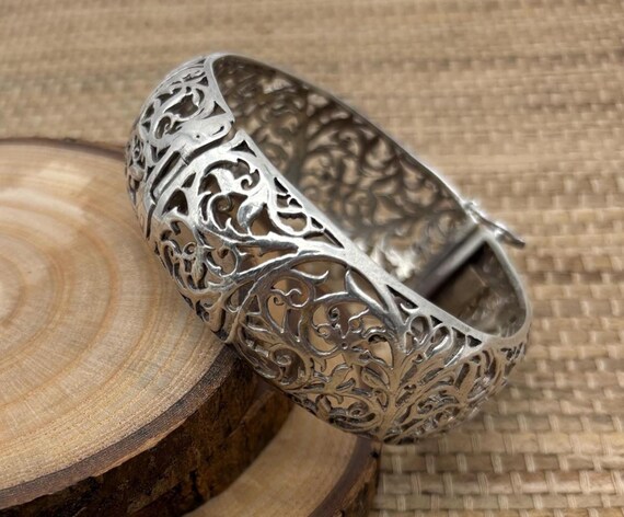 Hand made sterling scroll hinged bangle bracelet - image 2