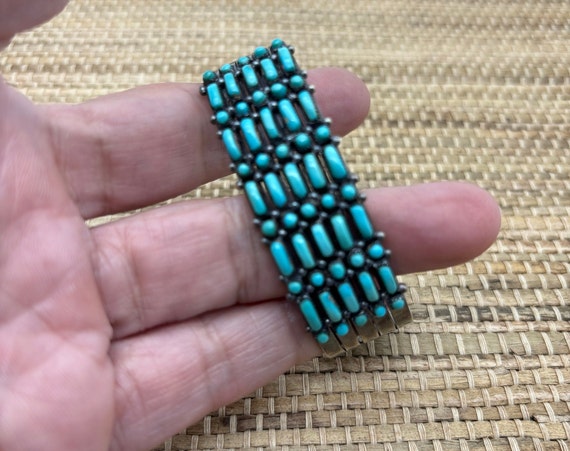 Vintage wide 5 row petit point turquoise and ster… - image 5