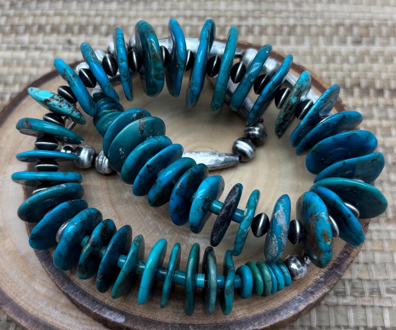 Vintage Repurposed Turquoise Disc Bead and Vintage Navajo Bench 