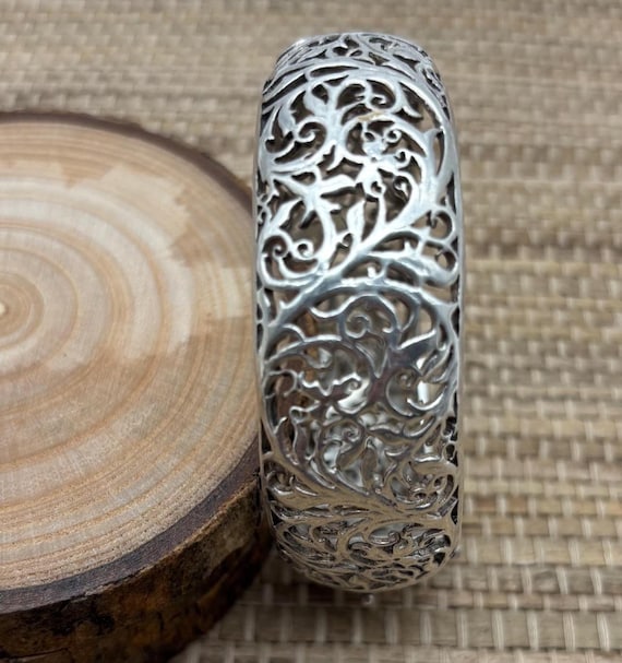 Hand made sterling scroll hinged bangle bracelet - image 1