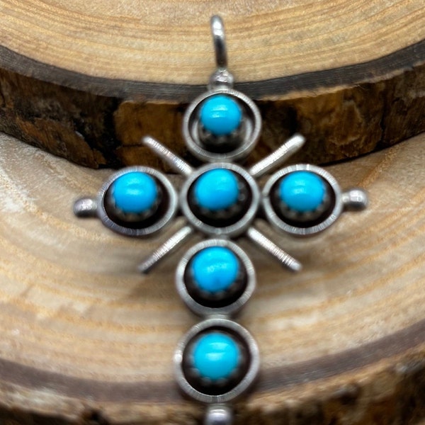 Zuni J. Qualo turquoise and sterling signed cross