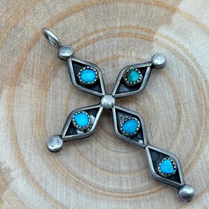 Vintage reversible  turquoise and coral sterling cross