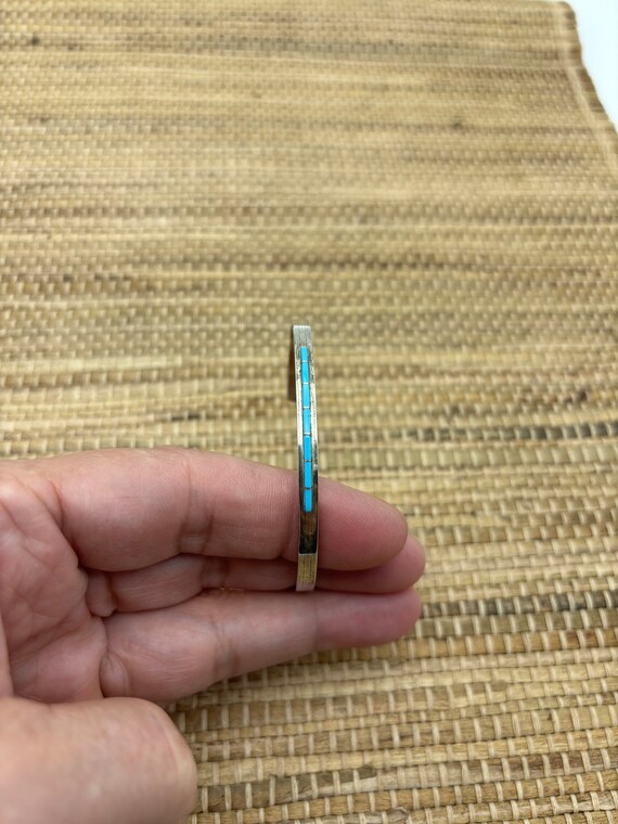 Vintage Zuni sterling and turquoise thin unique c… - image 7