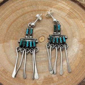 Vintage turquoise petit point and sterling dangle earrings
