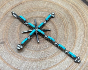 Vintage turquoise petite point and sterling dainty cross