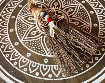 Escoba De Bruja De Natural - Escoba De Altar Wiccan De Bruja, Decoración De Brujería Hecha A Mano | Escoba De Natural Auténtica, Escoba De Varita De