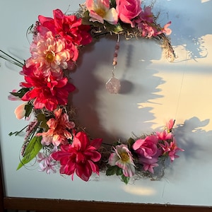 Rose Quartz. Love Crystal Moon Wreath. Pink Moon Wreath.