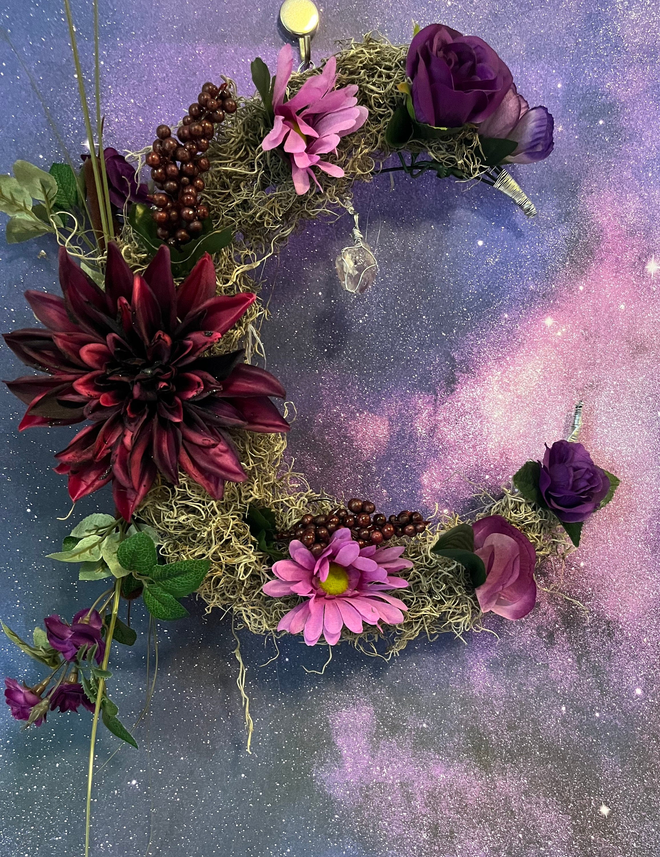 Purple mushroom wreath magical crystal moon decor – Bloodmoon Forest