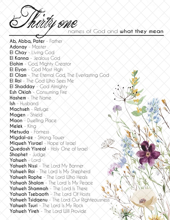 31 Names of God Spring Flowers Hebrew God Names Wall Art Etsy
