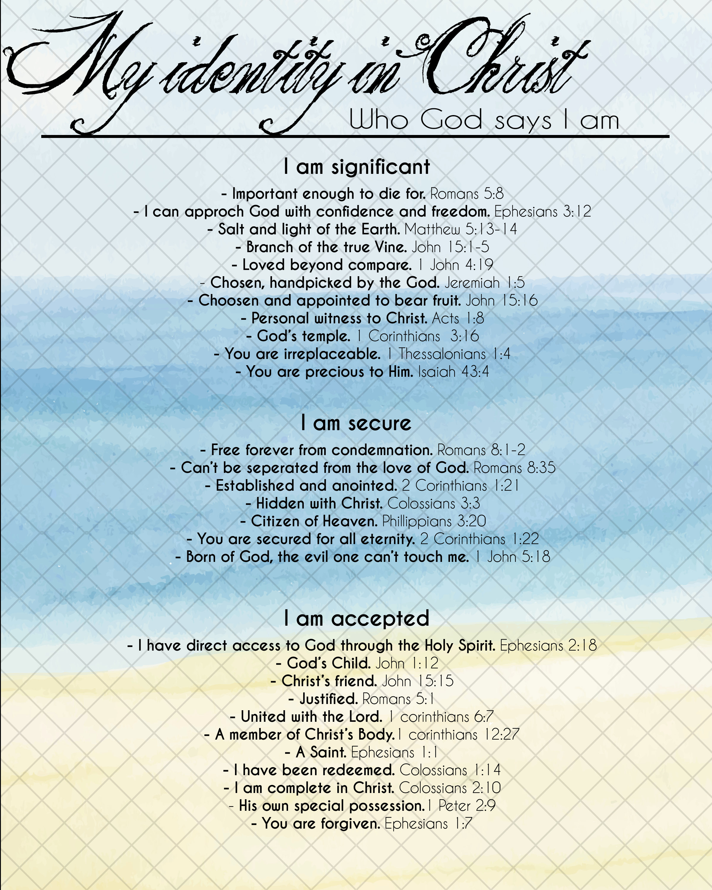 Beach Who God Says I Am, Who I Am in Christ, Faith Scripture, Christian