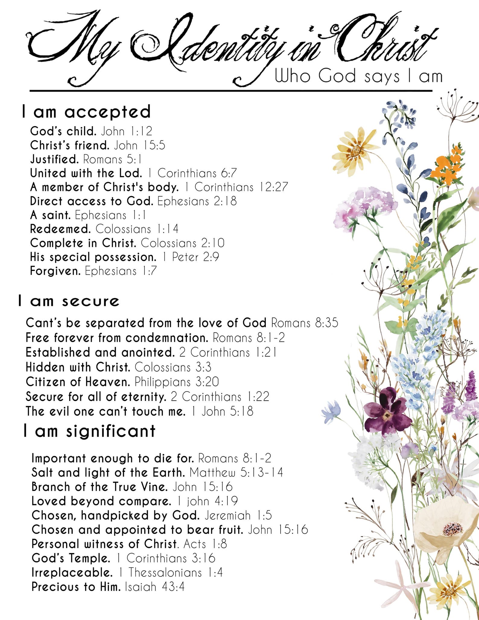 Spring Who God Says I Am, Who I Am in Christ, Faith Scripture ...