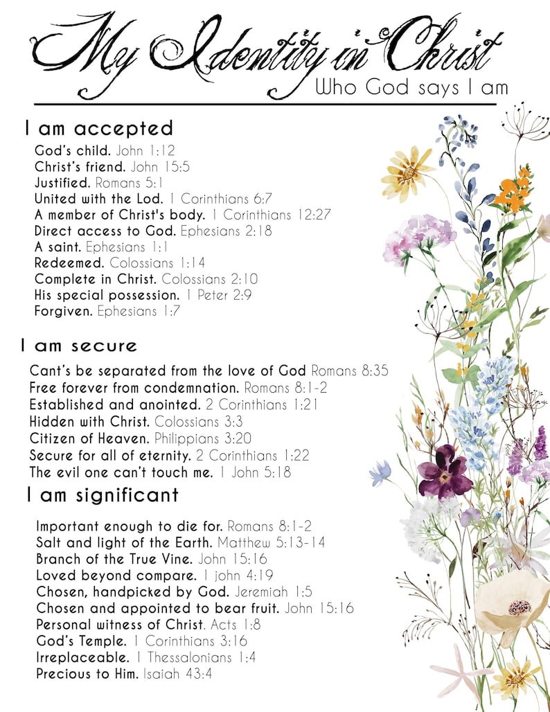 Spring Who God Says I Am, Who I Am in Christ, Faith Scripture ...
