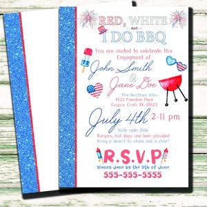Editable Red white and i do BBQ, birthday party invite, digital printable, patriotic, America, block party, independence day, Memorial day