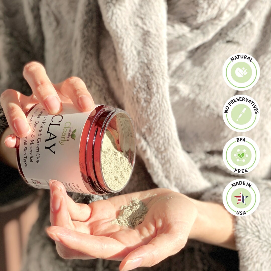 Hebhac Herbals Französisches Grünes Tonpulver | 114 G Gesichtsmaske Für Tiefenreinigung & Entgiftung