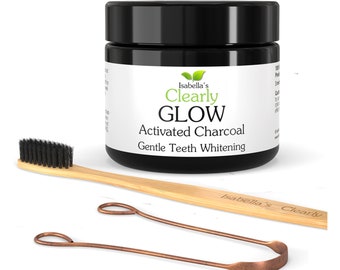 Activated Charcoal Teeth Whitening Kit: Bamboo Toothbrush & Copper Tongue Scraper