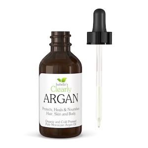 Organic Moroccan ARGAN Oil | 100% Pure and Cold Pressed Oil for Hair, Skin, Body, Scalp, Nails | Glass Bottle (Bulk 4 Oz)