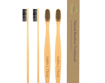 Bamboo Toothbrushes 4-Pack | Soft Charcoal Bristles, Eco Friendly