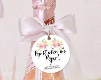 Champagne baby shower favor tags,Pop it when she Pops personalized favor tags ,custom pop the bubbly tags,Mini champagne favor tag (Printed)