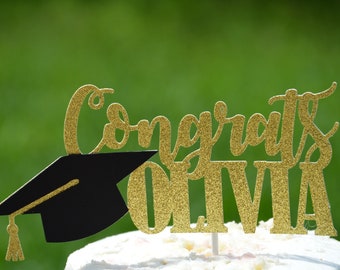 Custom Graduation Topper,Personalized Graduation Cake Topper,Congrats Grad Topper,Class of 2018 Topper,Gold Glitter Grad topper