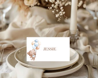 Teddy Bear Baby Shower Place Cards: Pink or Blue Tent Cards