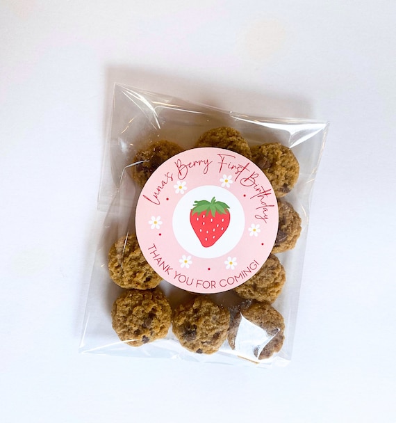 Berry birthday party favor,Strawberry thank you sticker and clear gift bag,Berry First Birthday favor,Strawberry Birthday gift bag,SB003