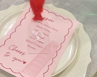 Custom Acrylic Name Tag with Fringe Red Ribbon,Acrylic Name Tag,Reusable Acrylic Gift Tag,Acrylic Place card,Christmas Present Tag