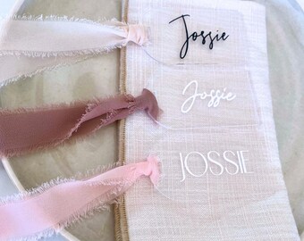 Custom Acrylic Name Tag with Fringe Chiffon Ribbon,Reusable Acrylic Gift Tag,Name Tags for Weddings,Christmas Present Tag,Stocking tag