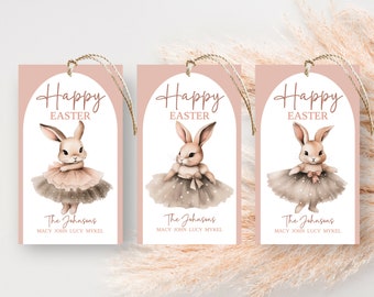 Ballerina Bunny Easter Gift Tags: Editable Template (Digital Download)