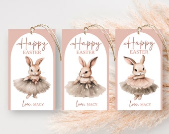 Ballerina Bunny Easter Gift Tags: Editable Template (Digital Download)