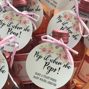 Champagne baby shower favor tags,Pop it when she Pops personalized favor tags ,custom pop the bubbly tags,Mini champagne favor tag Printed image 2