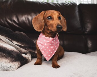 ,Neck Scarf 100/% cotton Lined Gift. Dog Neckerchief Dog Bandana Quality Bespoke Pink Tartan Embroidered Personalised