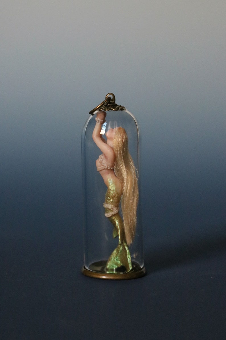 Miniature Captured Blonde Green Mermaid in Bottle bronze - Etsy