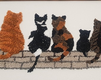 Cats Punch Needle Embroidery KIt, beginner friendly