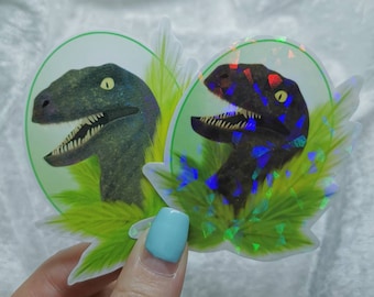 Holographic Dinosaur Glossy vinyl stickers, Velociraptor decal, laptop decal, mirror stickers