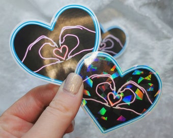 Holographic Neon Hearts Sign Stickers, Waterproof Glossy Vinyl Black Heart Sticker, Nail Tech Gift, Phone Decals, Stickers Hearts