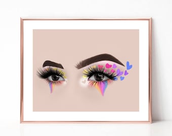 Lámina de maquillaje, ilustración de belleza, lámina artística, ilustración de moda, decoración del hogar, arte para dormitorio, arte de pared, maquillador, ilustración femenina