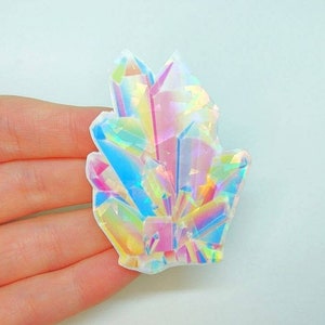 Holographic rainbow aurora quartz crystal Glossy vinyl stickers, crystal cluster art, laptop decal, mirror stickers image 1