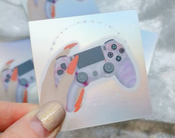 Holographic Gamer Girl Stickers, girly Laptop Keyboard Sticker, Ps5 Decal, Phone Decal, Water Bottle Sticker, Gamer Gifts