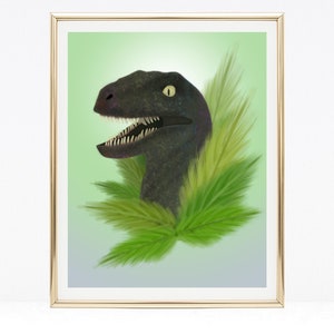 Velociraptor art print, raptor art, dinosaur illustration, home decor, bedroom decor, Wall art, A4 print, colourful wall art, Abstract art