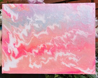 12"x 9" pastel acrylic pour on canvas, metallic wall art, marble painting, fluid wall art, one of a kind maximalist art