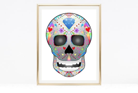 A4 Sugar Skull Art Print Halloween Wall Art Home Decor Dia De Los Muertos Tattoo Design Skull Bedroom Decor