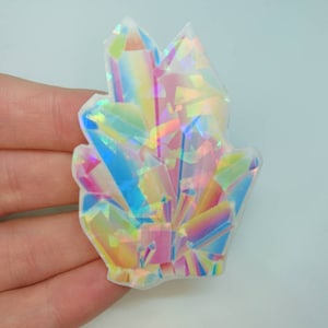 Holographic rainbow aurora quartz crystal Glossy vinyl stickers, crystal cluster art, laptop decal, mirror stickers image 3